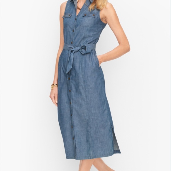 Talbots Blue Buttoned Pleated Midi Dress - Picture 1 of 6